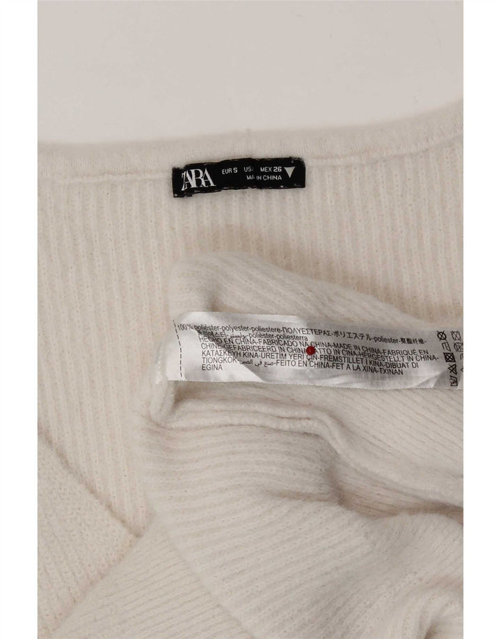 Maglione Zara da donna con scollo a V UK 10 piccolo poliestere bianco