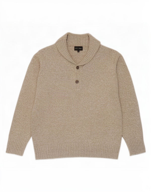 Marks & Spencer Mens Shawl Neck Jumper Sweater Large Beige Flecked Acrylic
