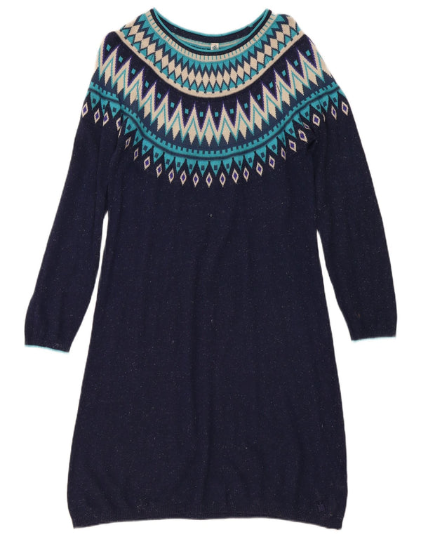 Weird Fish Womens Jumper Dress UK 16 Large Navy Blue Geometric Viscose