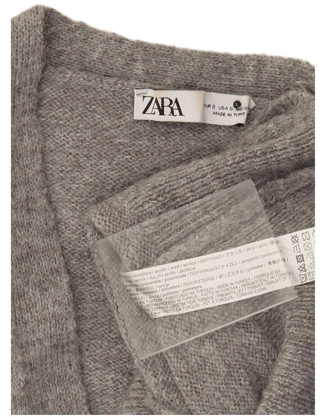 Maglione cardigan corto da donna ZARA UK 10 piccolo grigio acrilico