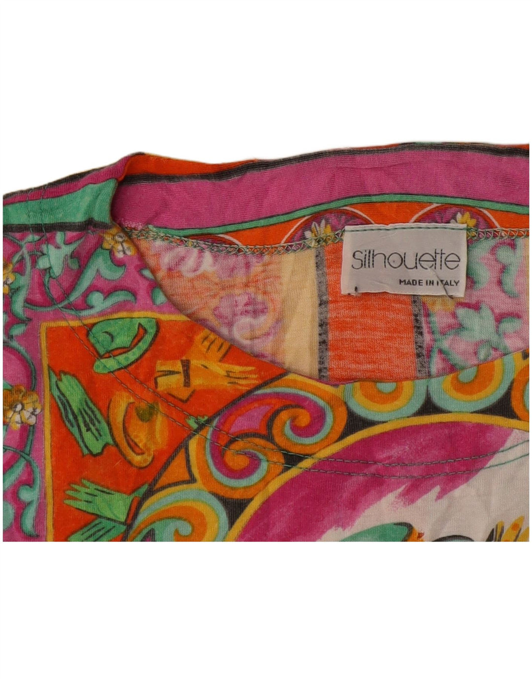 T-shirt grafica da donna Silhouette Top UK 16 Grande patchwork multicolore