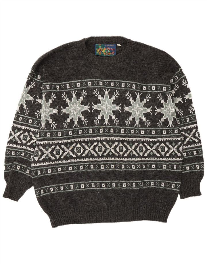Maglione maglione girocollo da uomo Henry Scott grigio medio acrilico Fair Isle