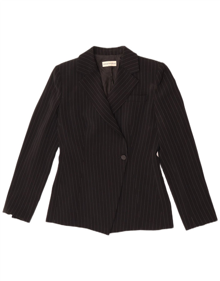 Giacca blazer da donna a 1 bottone Emporio Armani UK 8 piccolo gessato nero