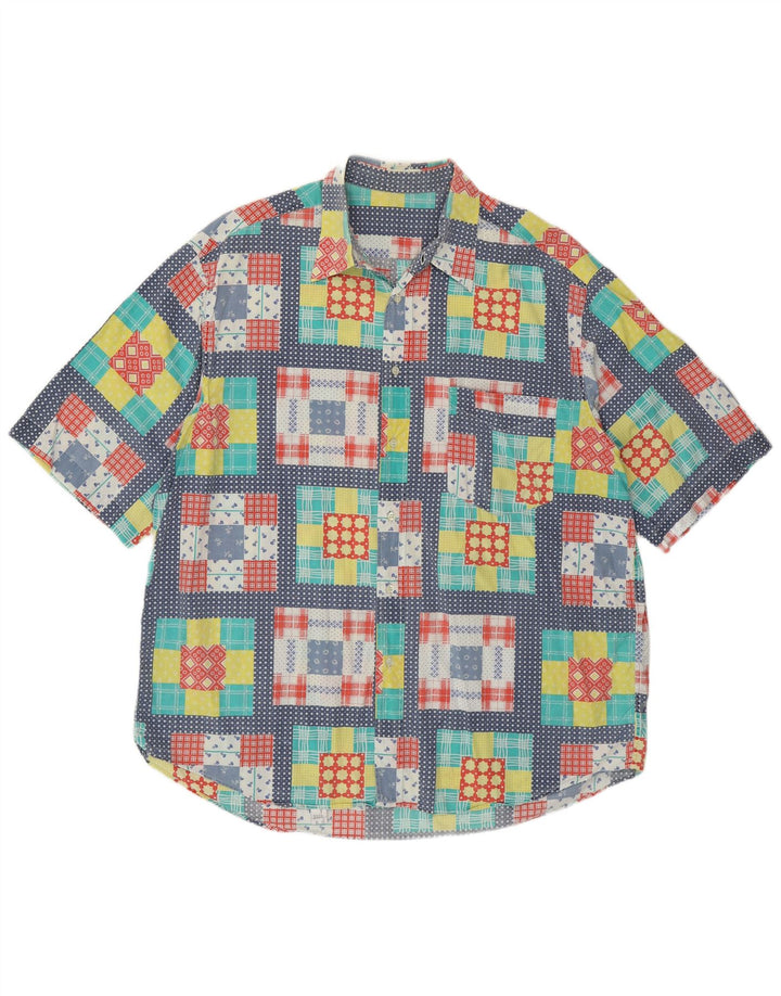 Camicia a maniche corte da uomo VINTAGE XL in cotone patchwork multicolore