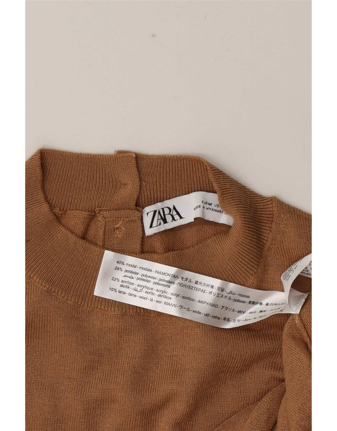Maglione maglione a collo alto da donna Zara UK 12 medio kaki modal