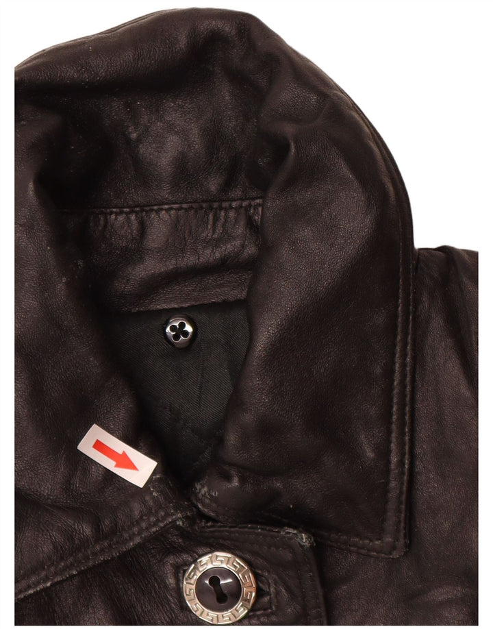 Cappotto in pelle vestibilità ampia da donna vintage UK 14 Pelle nera media