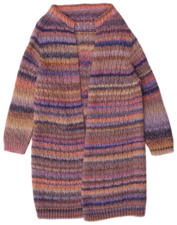 VINTAGE Womens Longline Cardigan Sweater UK 14 Large Multicoloured Striped