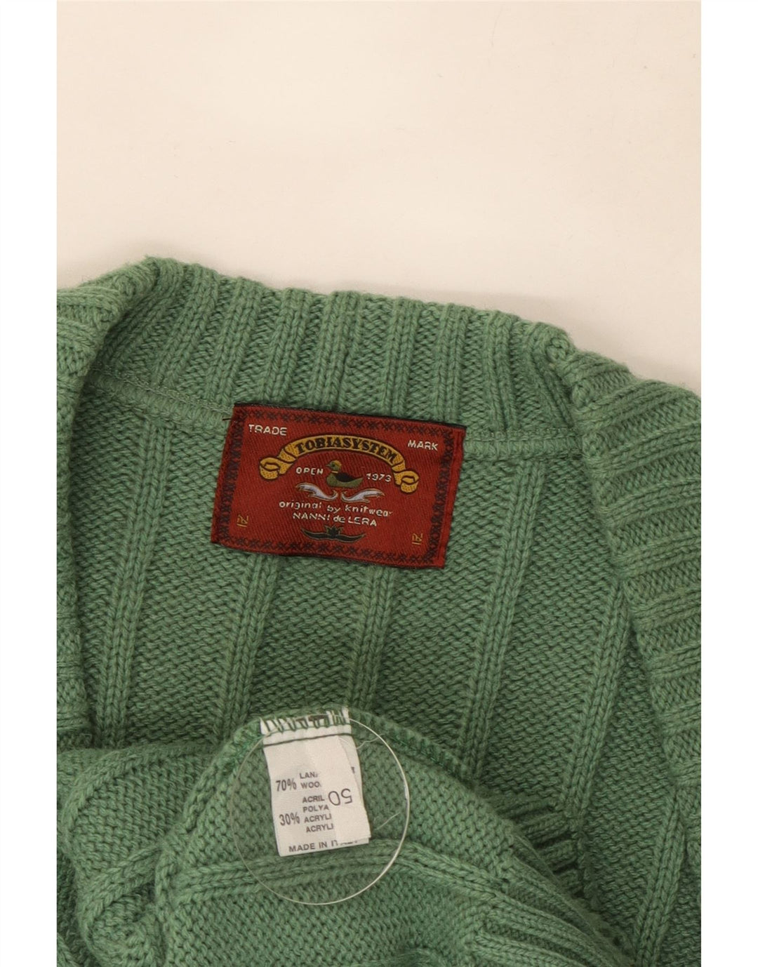 Maglione cardigan da uomo VINTAGE IT 50 Lana geometrica verde medio