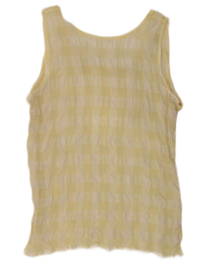 Top camicetta senza maniche vintage da donna UK 14 percalle giallo medio