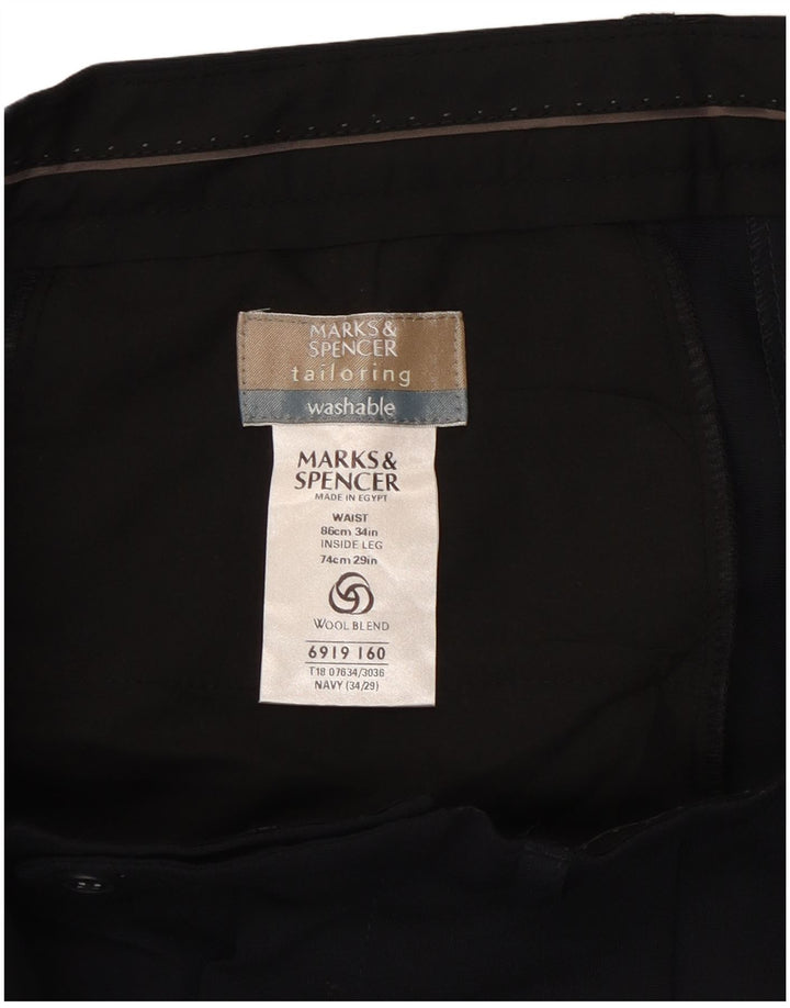 Pantaloni da abito con pegging da uomo Marks & Spencer W34 L29 poliestere blu navy