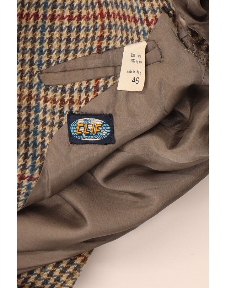 Giacca blazer vintage da uomo a 2 bottoni IT 46 piccola lana pied de poule beige