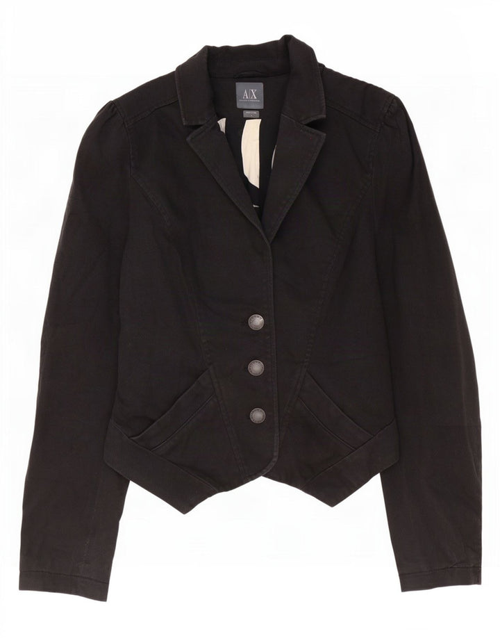 Giacca Bolero da donna a 3 bottoni Armani Exchange UK 14 grande cotone nero