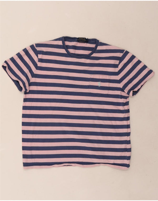 Polo Ralph Lauren T-shirt da uomo slim fit personalizzata Top a righe grandi rosa