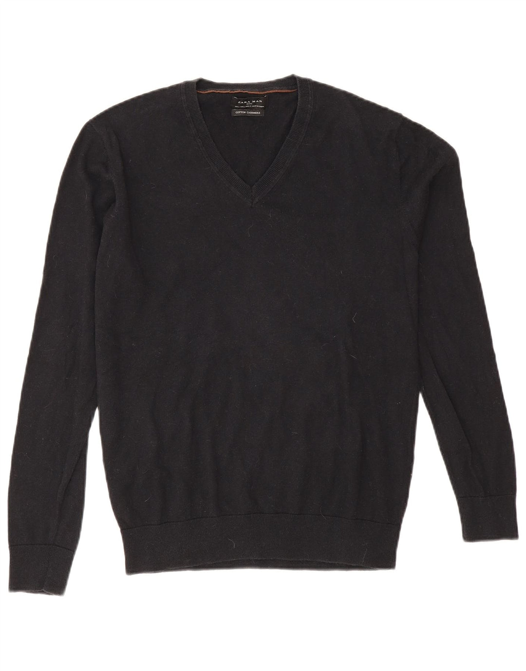 Maglione Zara da uomo con scollo a V grande in cotone nero