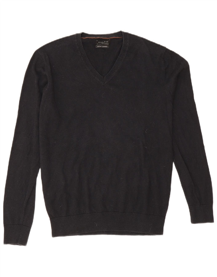 Maglione Zara da uomo con scollo a V grande in cotone nero
