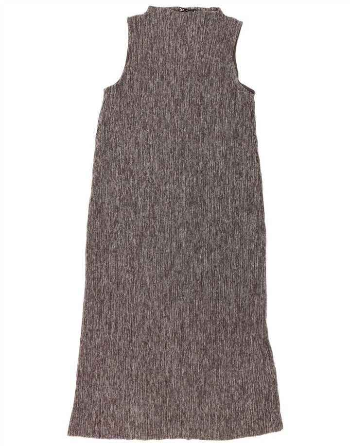 Vestito lungo senza maniche da donna Zara UK 12 Poliestere grigio medio