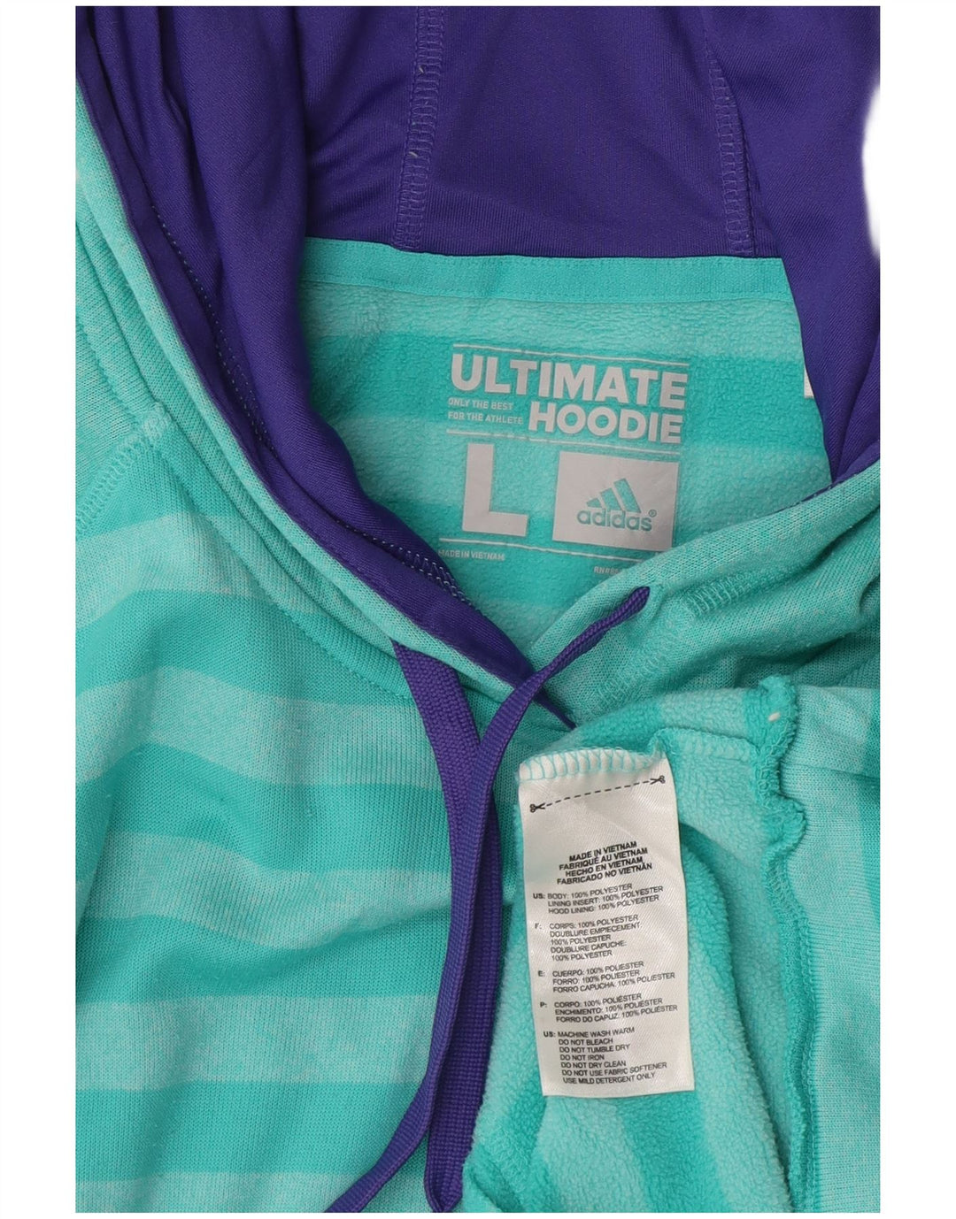 Felpa con cappuccio da uomo Adidas, grande, in poliestere a righe turchesi