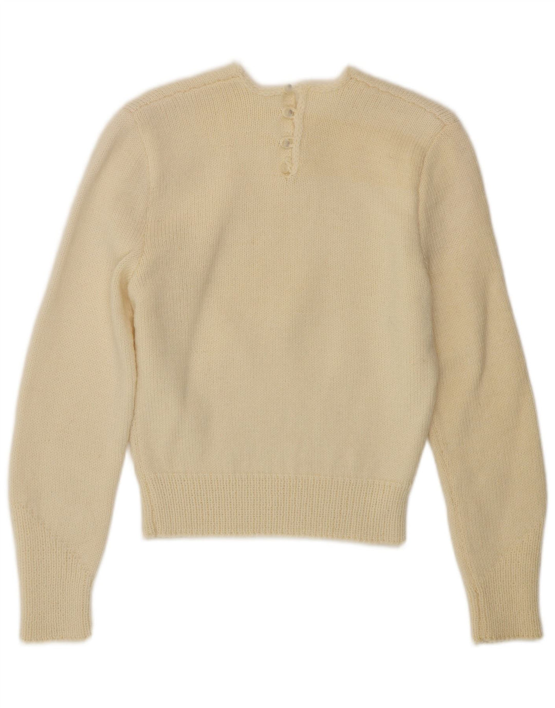 Maglione maglione girocollo da donna VINTAGE UK 10 piccolo bianco sporco