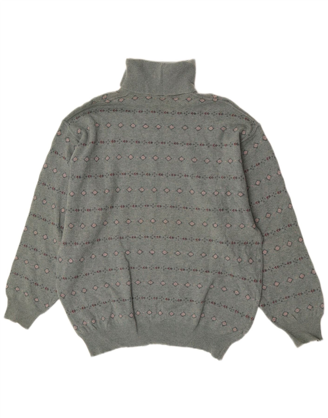 Bramante Maglione da uomo con collo alto e maglione grande grigio geometrico in lana vergine
