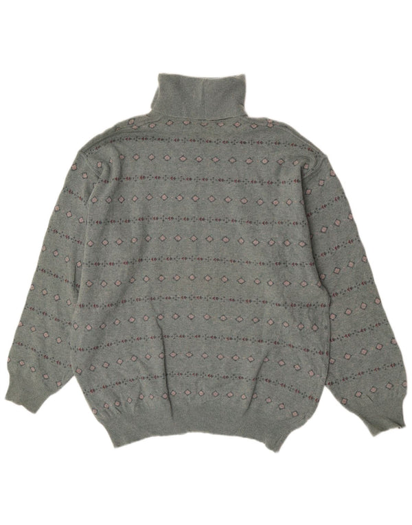 Bramante Maglione da uomo con collo alto e maglione grande grigio geometrico in lana vergine