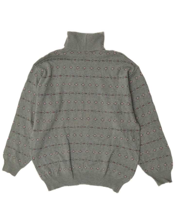 Bramante Maglione da uomo con collo alto e maglione grande grigio geometrico in lana vergine