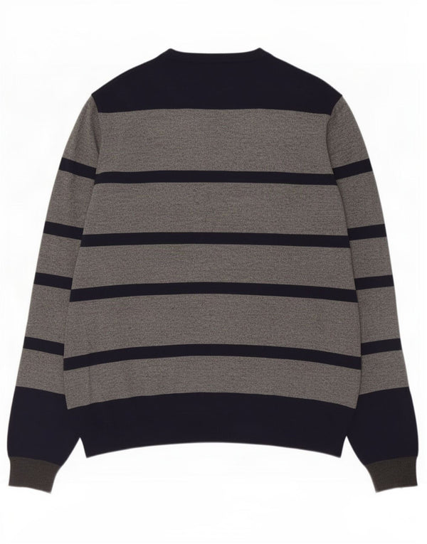Sun68 Maglione girocollo da uomo in lana a righe grandi grigie