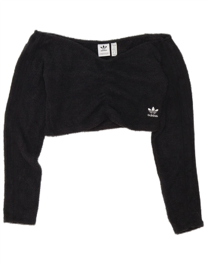 Top Adidas da donna in pile corto con spalle scoperte UK 12 medio poliestere nero