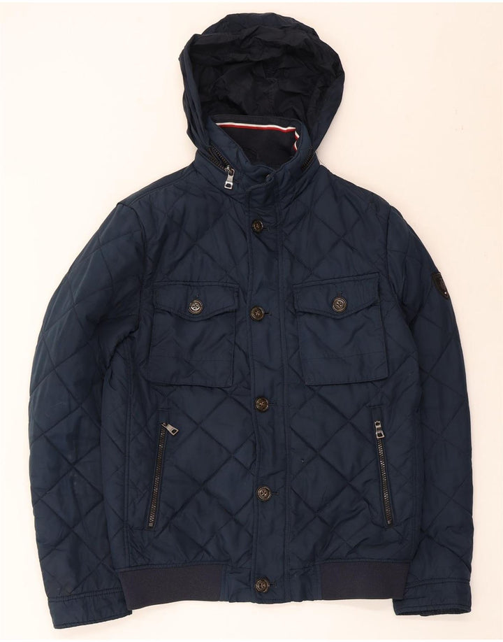 Giacca trapuntata con cappuccio da uomo Tommy Hilfiger UK 36 Small Poliestere blu navy