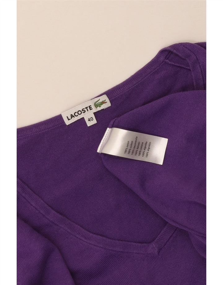 Maglione da donna con scollo a V Lacoste taglia 40 cotone viola medio