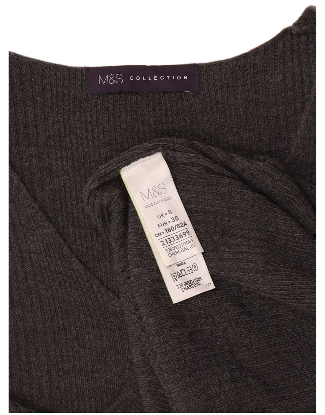 Maglione con scollo a V da donna Marks & Spencer UK 8 piccolo acrilico grigio
