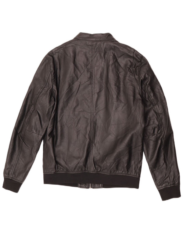 Giubbotto bomber da uomo in ecopelle Zara UK 40 grande poliestere nero
