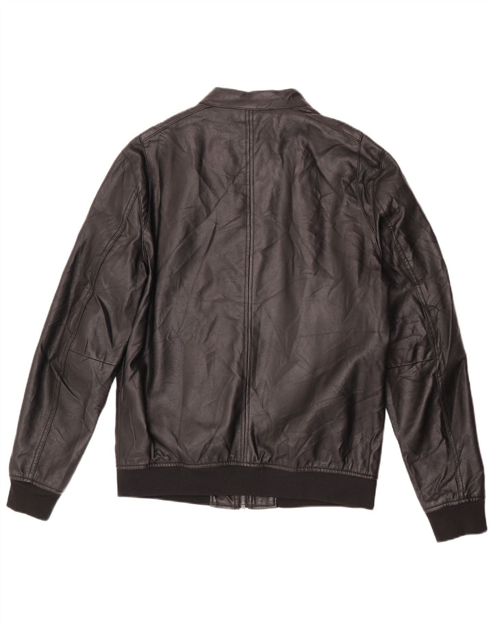 Giubbotto bomber da uomo in ecopelle Zara UK 40 grande poliestere nero