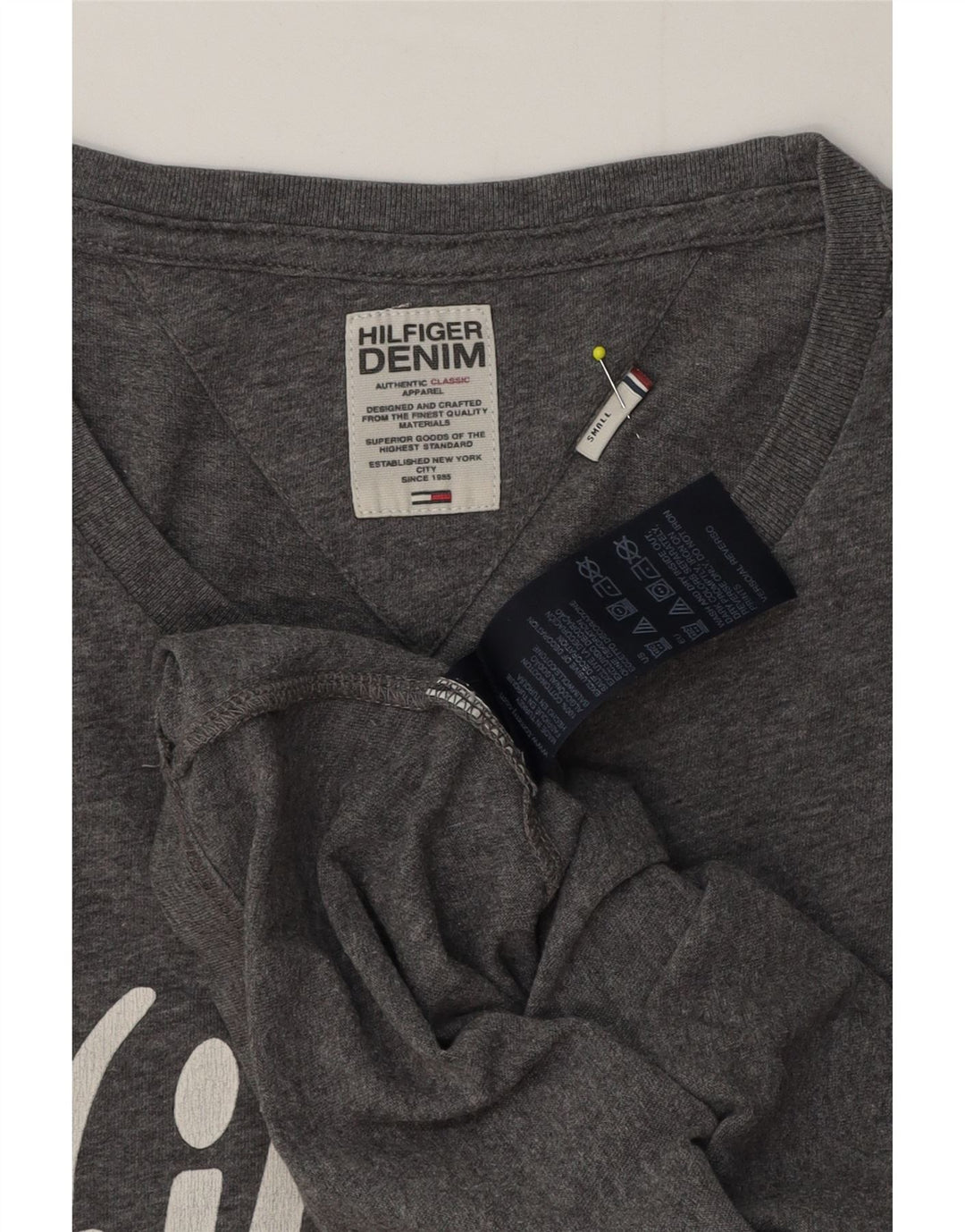 Tommy Hilfiger Maglietta grafica da uomo a maniche lunghe in cotone chiazzato grigio piccolo