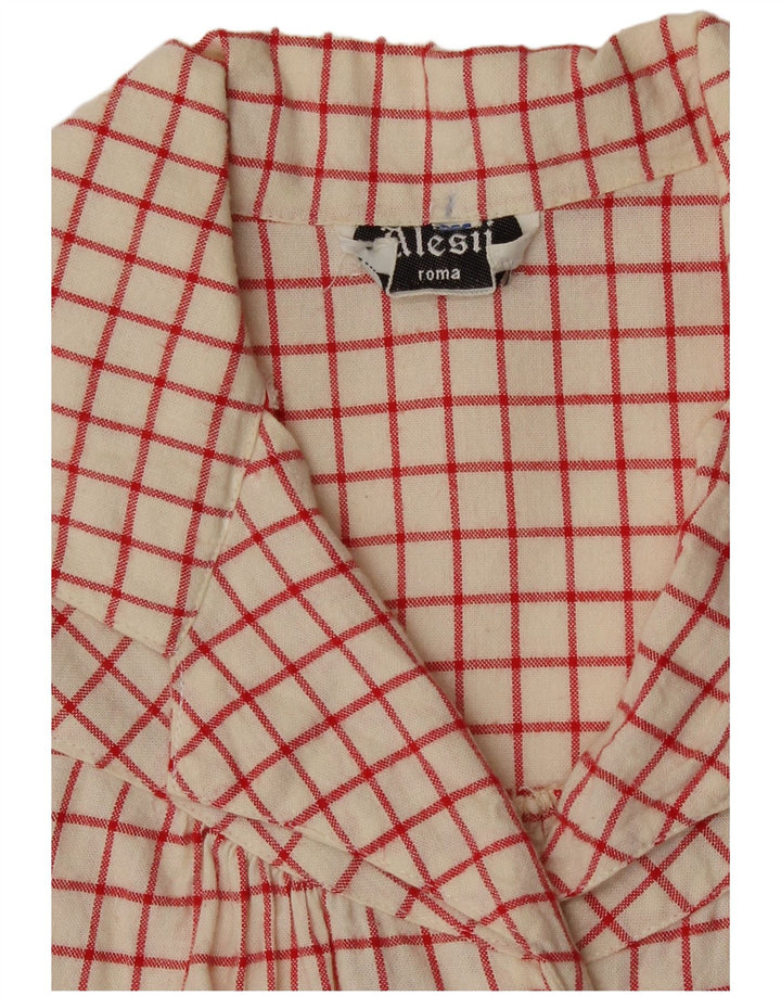 Camicia vintage da donna con maniche a 3/4 UK 12 motivo a quadri bianco sporco medio