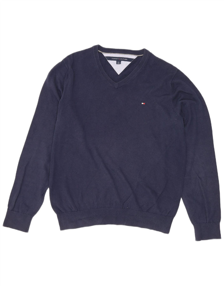 Maglione maglione con scollo a V da uomo Tommy Hilfiger cotone medio blu navy