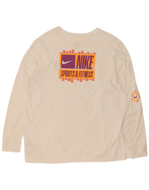 Top Nike Dri Fit Graphic da uomo a maniche lunghe 2XL in cotone bianco