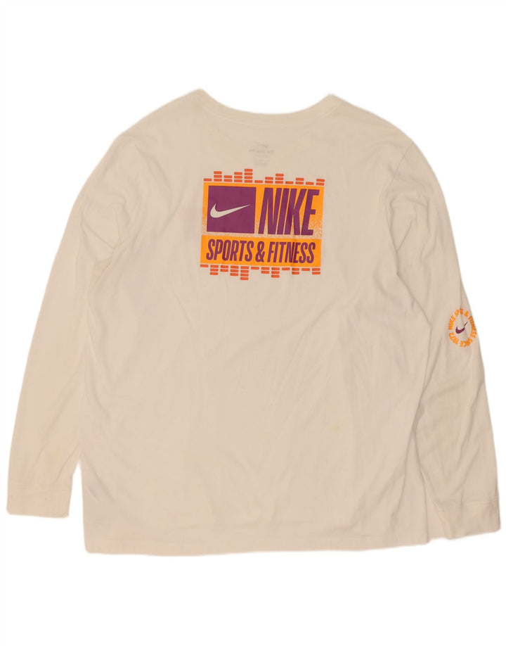 Top Nike Dri Fit Graphic da uomo a maniche lunghe 2XL in cotone bianco
