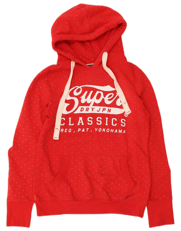 Felpa con cappuccio grafica da donna Superdry UK 12 cotone maculato rosso medio