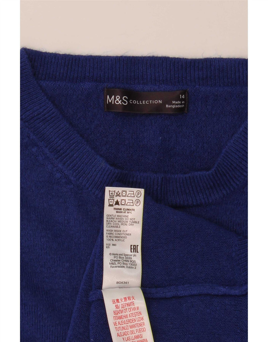 Maglione maglione girocollo da donna Marks & Spencer UK 14 Acrilico blu medio