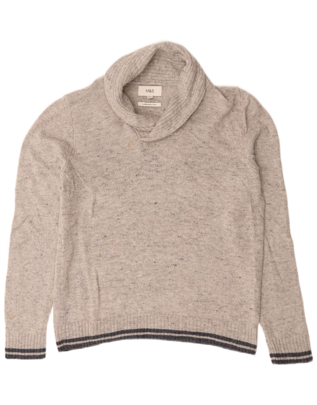 Maglione da uomo Marks & Spencer con collo a scialle, grande lana d'agnello screziata grigia