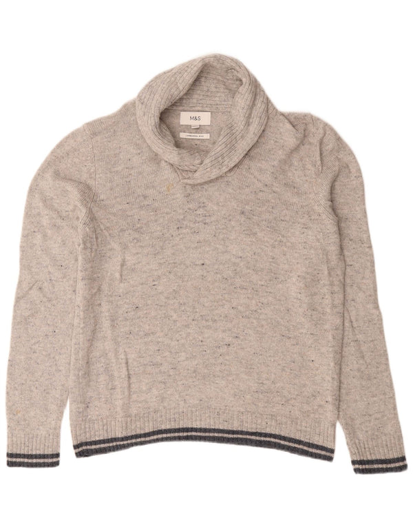 Maglione da uomo Marks & Spencer con collo a scialle, grande lana d'agnello screziata grigia