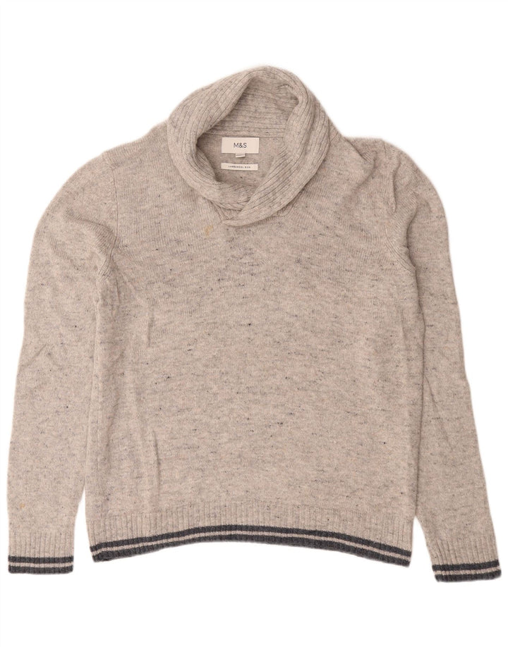 Maglione da uomo Marks & Spencer con collo a scialle, grande lana d'agnello screziata grigia