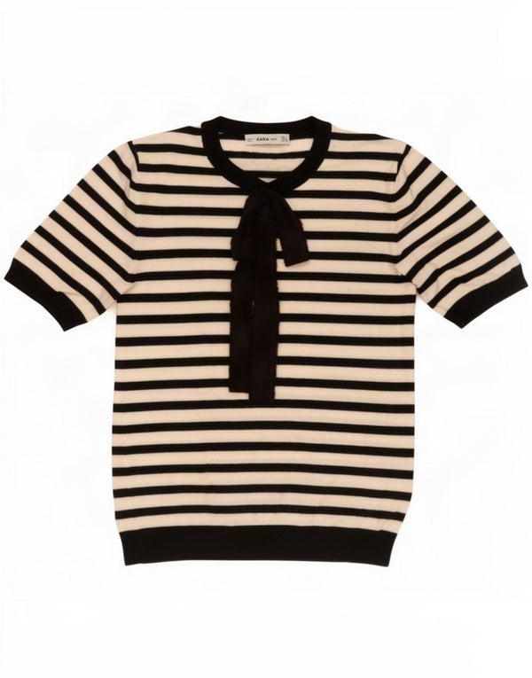 Maglione girocollo da donna Zara UK 14 Viscosa a righe nere grandi