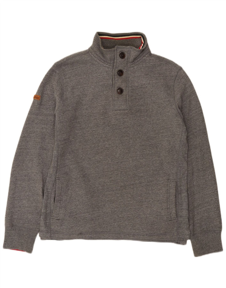 Felpa da uomo con collo abbottonato Superdry, cotone chiazzato grigio medio
