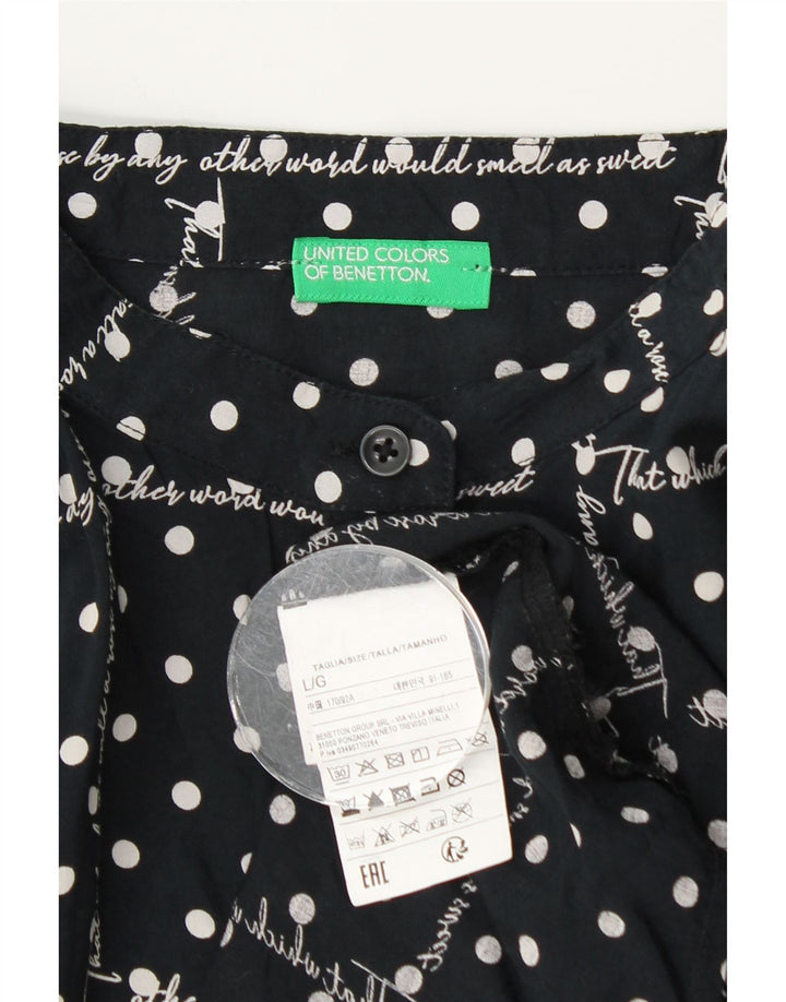 BENETTON Camicetta a maniche lunghe con grafica da donna UK 16 Large Black Spotted