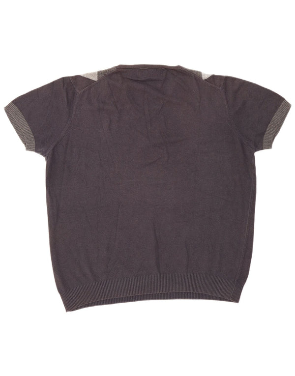 Maglione Zara da uomo a maniche corte con scollo a V XL blu navy a rombi/diamante
