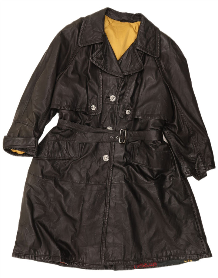 Trench in pelle da donna VINTAGE IT 44 Medio in pelle nera