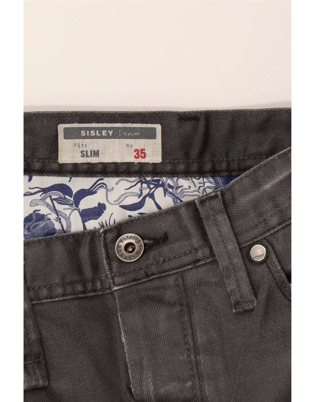 SISLEY Mens Slim Jeans W35 L31  Grey Cotton