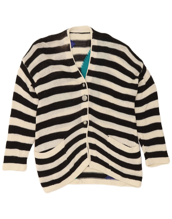 Maglione cardigan da donna vintage UK 16 grandi strisce nere