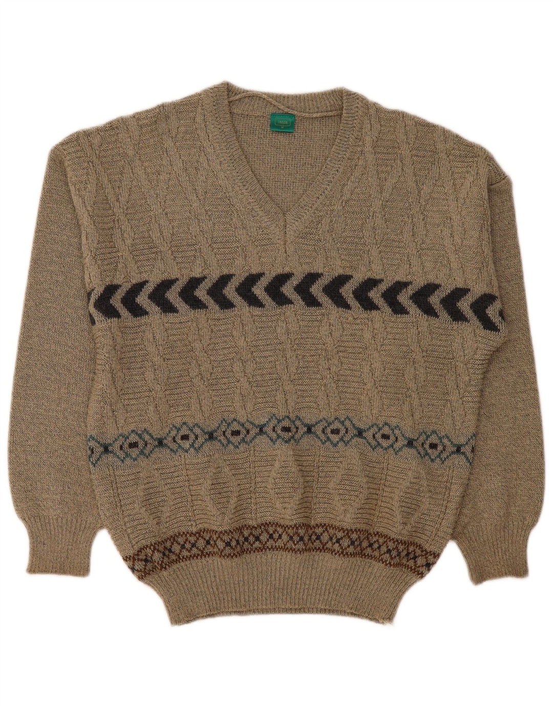 Maglione CANDA da uomo con scollo a V, acrilico geometrico beige medio